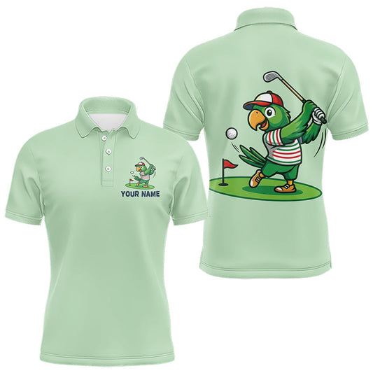 Maxcorners Personalized Mens Golf Polo Shirt Custom Name Funny Green Parrot Design|Green LM1406