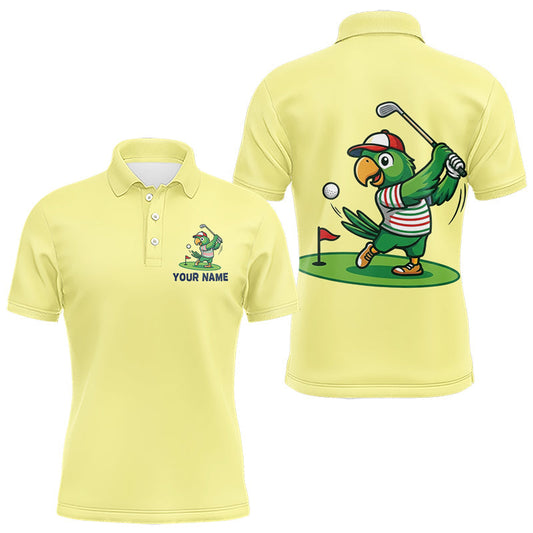 Maxcorners Personalized Mens Golf Polo Shirt Custom Name Funny Green Parrot Design|Yellow LM1406