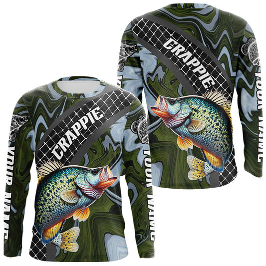 Maxcorners Crappie Fishing Shirts Long Sleeve Abstract Green Camo Performance Jersey For Men LM1705