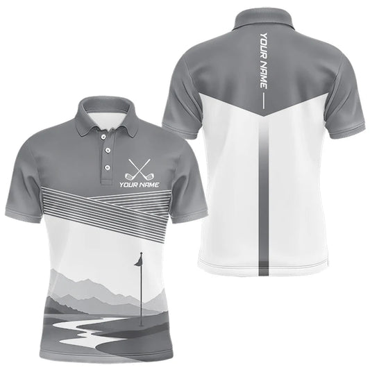 Maxcorners Personalized Golf Polo Shirt Custom Name Golf Club Polo For Men Golf Tournament Apparel|Gray LM1406
