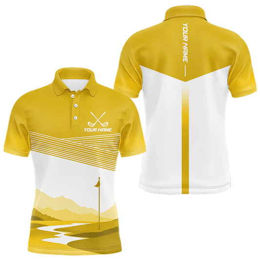 Maxcorners Personalized Golf Polo Shirt Custom Name Golf Club Polo For Men Golf Tournament Apparel|Yellow LM1406