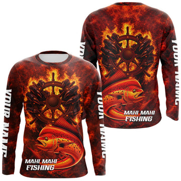 Maxcorners Red Mahi Mahi Fishing Shirts Long Sleeve, Personalized Men's Fishing Shirt LM1501