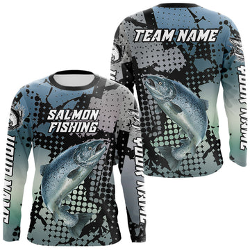 Maxcorners Chinook Salmon Fishing Shirt Gray Camo Custom Name, Chinook Salmon Fishing Team Jerseys LM2602