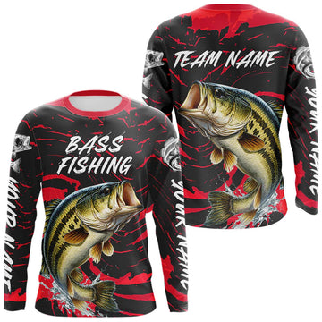Maxcorners Custom Largemouth Bass Fishing Shirts Long Sleeve – Performance Tournament Jersey For Men | Red LM1904