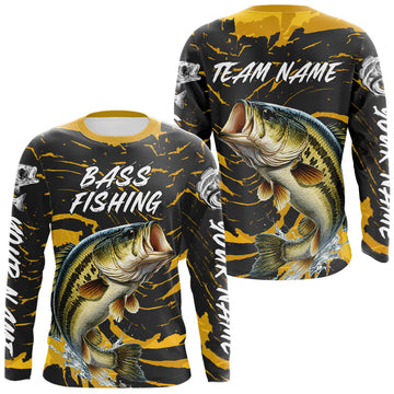 Maxcorners Custom Largemouth Bass Fishing Shirts Long Sleeve – Performance Tournament Jersey For Men | Yellow LM1904