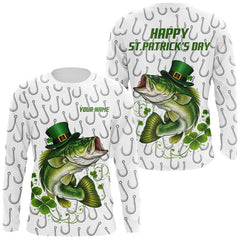Maxcorners Custom St Patrick's Day Bass Fishing Long Sleeve Shirt For Men, Performance Fishing Shirts LM1501