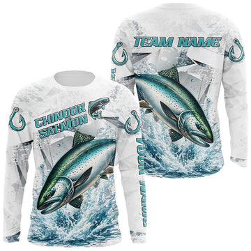 Maxcorners Personalized Chinook Salmon Fishing Jerseys, Salmon Long Sleeve Fishing Shirts For Men LM1903