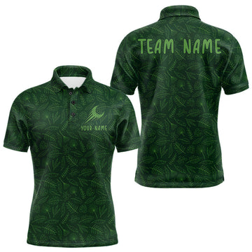 Maxcorners Personalized Green Leaf Golf Polo Shirt For Men, Personalized Team Name Golf Tops LM1705