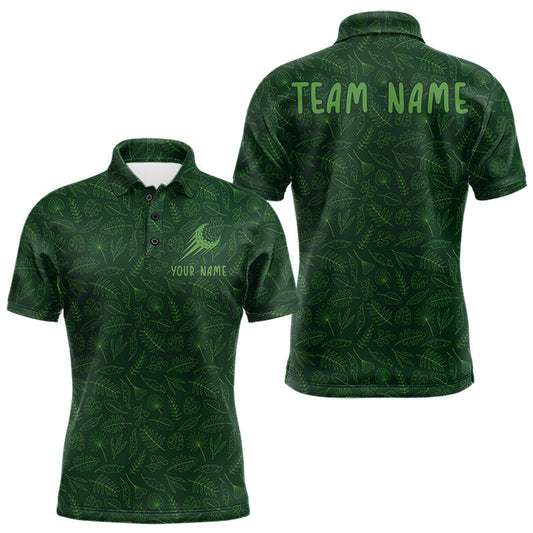 Maxcorners Personalized Green Leaf Golf Polo Shirt For Men, Personalized Team Name Golf Tops LM1705