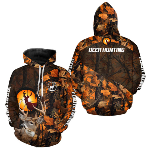 Maxcorners Whitetail Deer Hunting Orange Camo 3D All-Over Printed Shirt, Custom Name Hunting Shirt LM2110