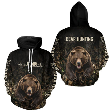Maxcorners Personalized Bear Hunting Heartbeat 3D Clothing - Custom Name Bear Hunter Gift LM2709