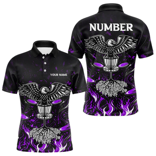 Maxcorners Personalized Mens Disc Golf Polo Shirt With Eagle Design, Customizable Name, Unisex Sports Jersey For Men | Purple LM1904