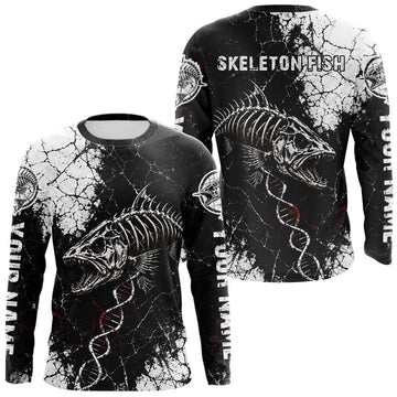 Maxcorners Skeleton Fish Long Sleeve Shirt DNA Helix Graphic Fishing Lover 3D Print Angler Gift Apparel LM2306