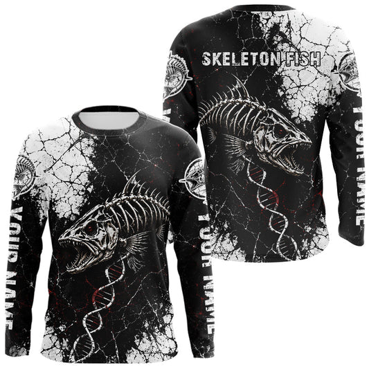 Maxcorners Skeleton Fish Long Sleeve Shirt DNA Helix Graphic Fishing Lover 3D Print Angler Gift Apparel LM2306