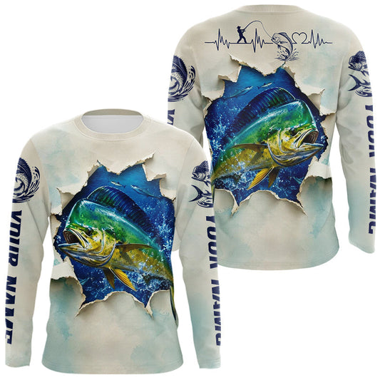 Maxcorners Mahi Mahi Fishing Long Sleeve Shirt 3D Ocean Fish Graphic Angler Gift For Fishing Lovers LM2306