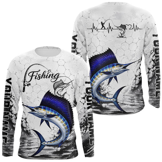 Maxcorners Custom Name Sailfish Fishing Long Sleeve Performance Shirt, Sailfish Gift For Men LM2306