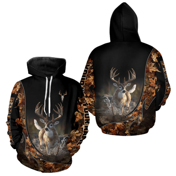 Maxcorners Deer Hunting Big Game Shirt 3D All Over Print, Black Camo Autumn, Custom Name Gift LM2509
