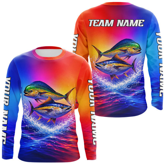 Maxcorners Personalized Mahi Mahi, Tuna Neon Performance Fishing Shirt, Offshore Tournament Shirts LM1903