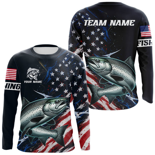 Maxcorners Chinook Salmon Fishing Shirts Long Sleeve American USA Flag Camo, Fishing Jersey For Men LM0106