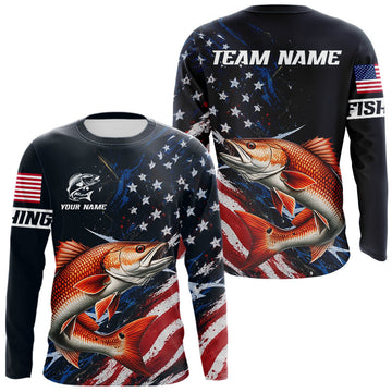 Maxcorners Redfish Fishing Shirts Long Sleeve American USA Flag Camo, Fishing Jersey For Men LM2405