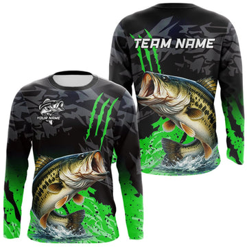 Maxcorners Largemouth Bass Fishing Jerseys For Men, Custom Bass Performance Fishing Apparel|Green LM0609