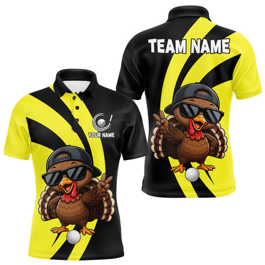 Maxcorners Funny Turkey Golfer Polo, Custom Name Team Men Golf Shirt, Golf Top