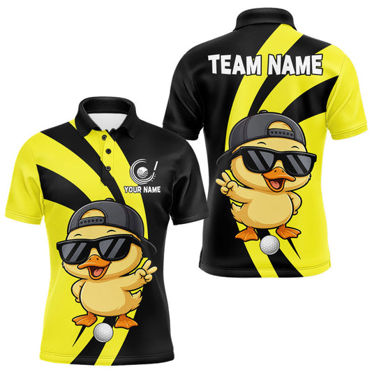 Maxcorners Funny Duck Golfer Polo, Custom Name Team Men Golf Shirt, Golf Top