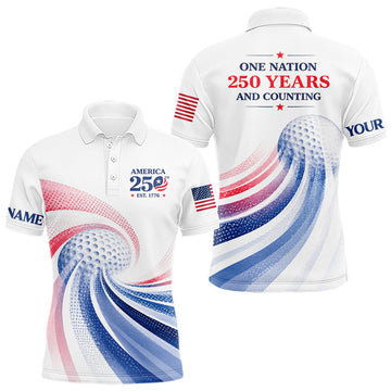 Maxcorners Custom America 250Th Anniversary Men's Golf Polo - Patriotic USA Flag Personalized Performance Jersey LM2405