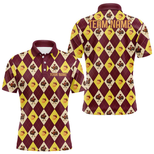 Maxcorners Turkey Golf Shirt, Thanksgiving Argyle Golf Top, Custom Name Golf Shirt For Men