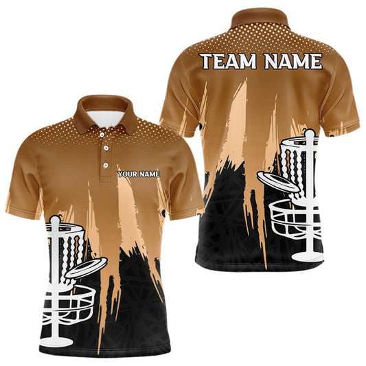 Maxcorners Mens Disc Golf Polo Shirts Custom Brown Gradient Grunge, Team Disc Golf Apparel Shirt LM2704