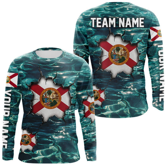 Maxcorners Florida Flag Fish Water Camo Custom Long Sleeve Fishing Shirts, Performance Fishing Shirts For Men LM2704