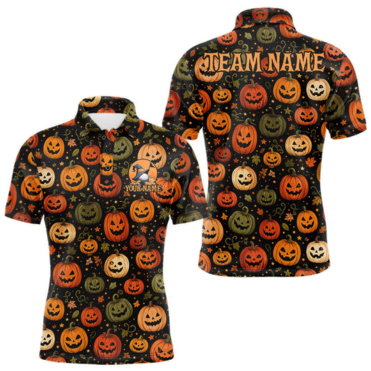 Maxcorners Halloween Seamless Pumpkin Golf Polo Shirt for Men, Funny Golf Gift