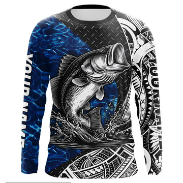 Maxcorners Largemouth Bass Fishing Blue Fishing Shirt Custom Name Long Sleeves, Fishing Gif LM0201