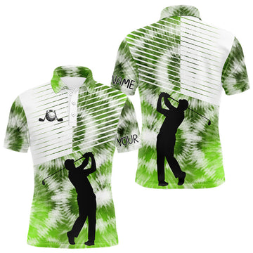 Maxcorners White And Green Mens Tie Dye Golf Polo Shirts Custom Golf Human Golf Team Polo Shirts LM2603