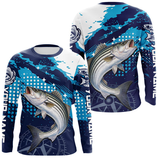 Maxcorners Custom Striped Bass Long Sleeve Fishing Shirts For Men, Design Striped Bass Fishing Jerseys LM2603