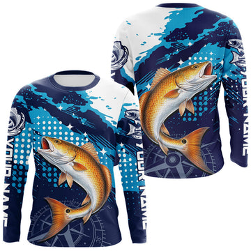 Maxcorners Custom Redfish Long Sleeve Fishing Shirts For Men, Design Redfish Fishing Jerseys LM2603