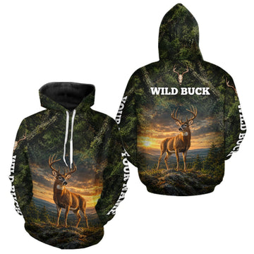 Maxcorners Personalized Wild Buck Deer Hunting Shirt, Camouflage Woodland Wildlife Graphic Apparel LM0410