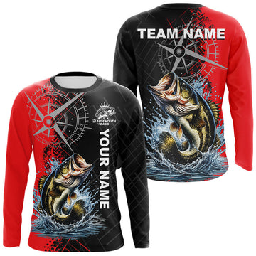 Maxcorners Personalized Bass Performance Fishing Shirts , Red Camo Bass Compass Tournament Shirts LM0503