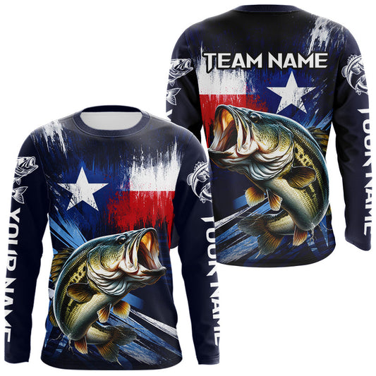 Maxcorners Personalized Bass Long Sleeve Performance Fishing Shirts, Bass Custom Texas Fishing Jersey LM0503