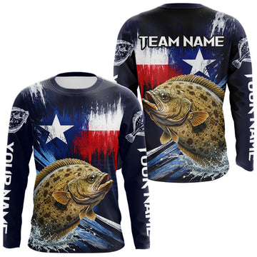 Maxcorners Personalized Flounder Long Sleeve Performance Fishing Shirts, Flounder Custom Texas Fishing Jersey LM0503