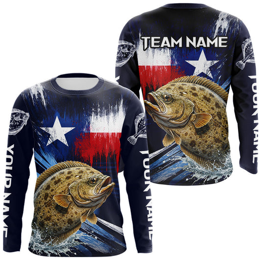 Maxcorners Personalized Flounder Long Sleeve Performance Fishing Shirts, Flounder Custom Texas Fishing Jersey LM0503