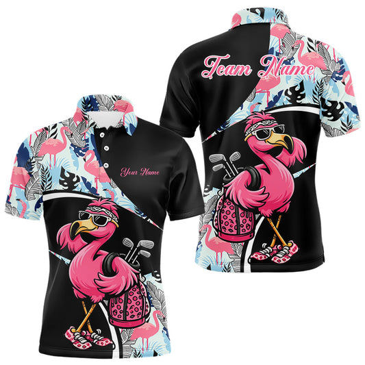 Maxcorners Funny Pink Flamingo Pattern Tropical Flamingo Golf Polo Shirt For Men, Custom Flamingo Golf Shirt For Team