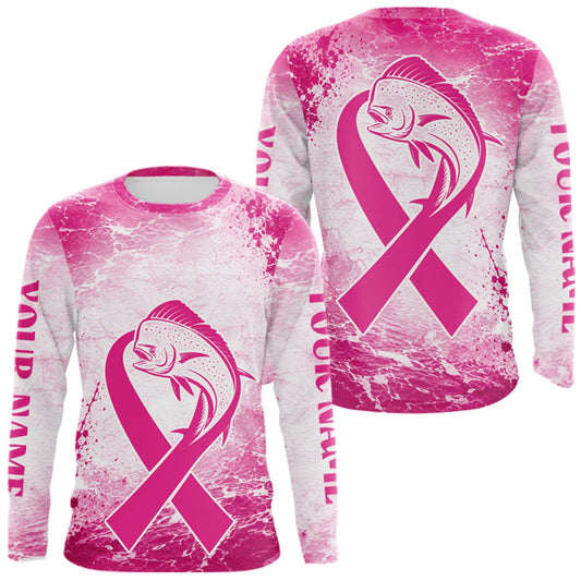 Maxcorners Pink Mahi Mahi Fishing Shirt Long Sleeve, Breast Cancer Awareness Fishing Shirt, Fisher Gift LM0609