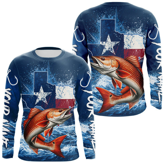 Maxcorners Texas Flag Redfish Fishing Jersey Performance Fishing Shirt, Saltwater Angler Gift For Men LM0607