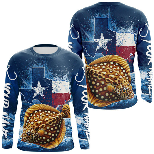 Maxcorners Texas Flag Flounder Fishing Jersey Performance Fishing Shirt, Saltwater Angler Gift For Men LM0607