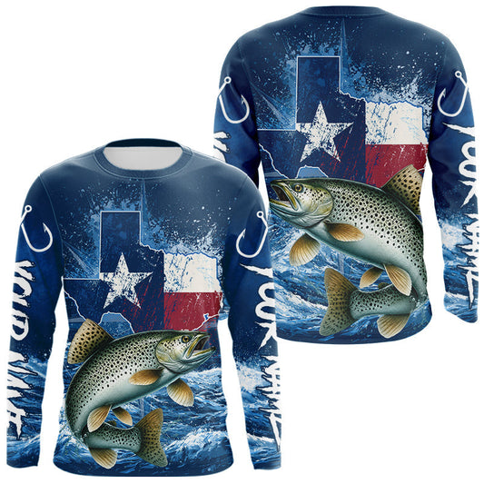 Maxcorners Texas Flag Speckled Trout Fishing Jersey Performance Fishing Shirt, Saltwater Angler Gift For Men LM0607