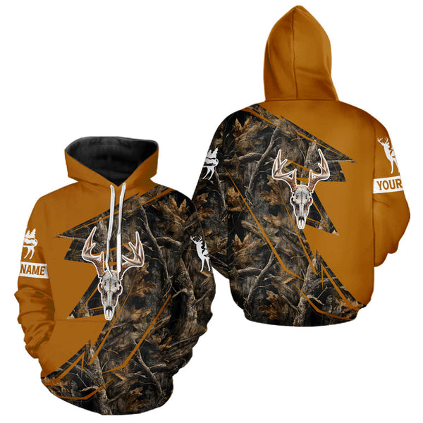 Maxcorners Beautiful Deer Hunting Orange Camo Deer Skull Full Printing Custom Name Shirts Hunting Gifts LM0910