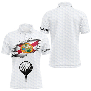 Maxcorners Florida Flag Personalized Golf Pattern Ball Polo Shirts Patriotic Golf Shirts For Mens LM0404