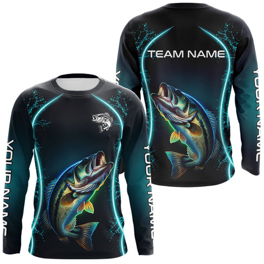 Maxcorners Personalized Neon Bass Fishing Shirt, Largemouth Bass Long Sleeve Performance Apparel LM0607