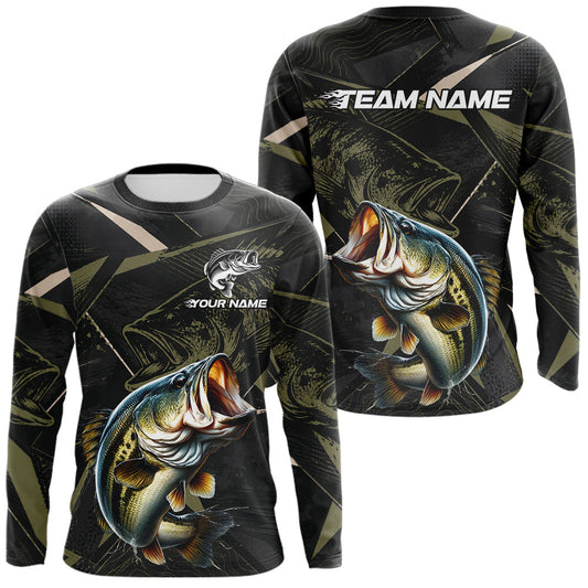 Maxcorners Personalized Bass Fishing Jersey, Custom Name Long Sleeve Fishing Shirt For Men LM0607